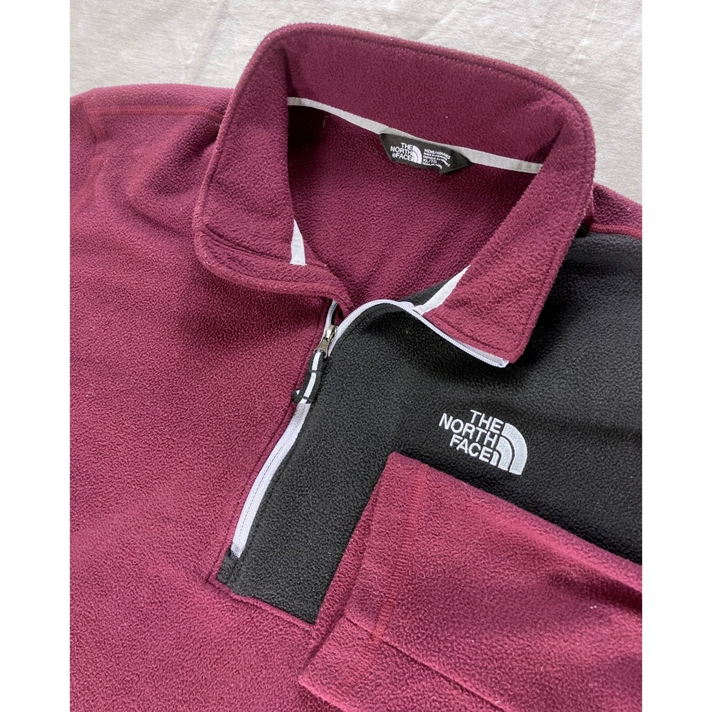 The North Face Mens XL Burgundy Gray Fleece Pullover Quarter Zip‎